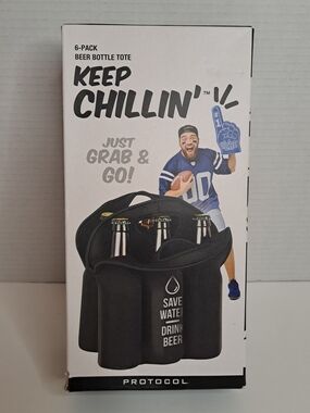 Six Pack Beer Bottle Tote Neoprene Cooler "Keep Chillin" by Protocol, New in Box